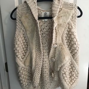 White mixed media hooded sweater vest